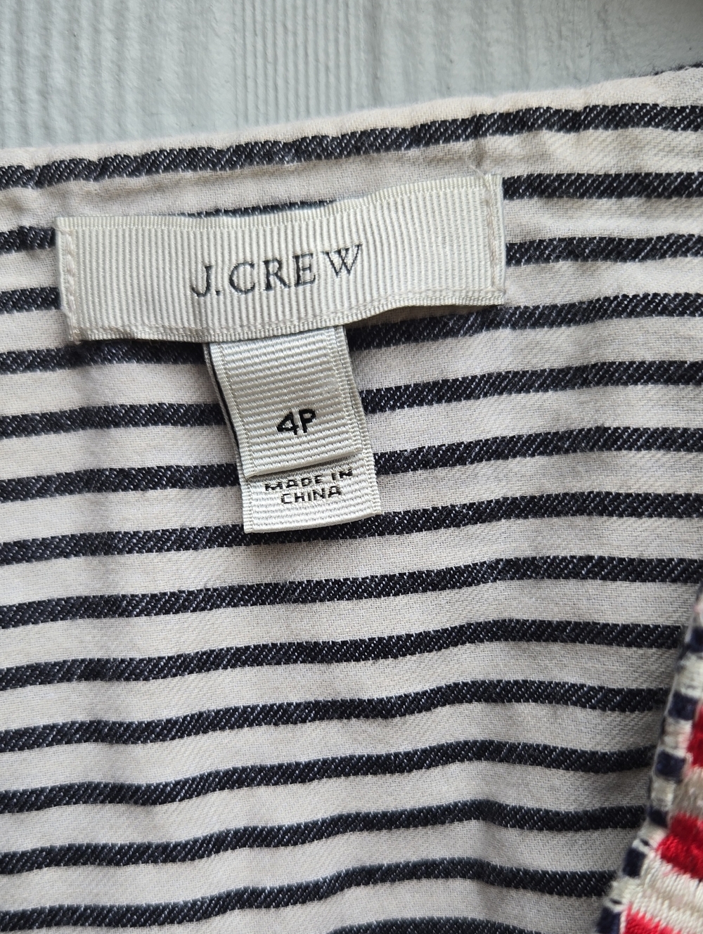 J. Crew Striped Peasant Tunic with Pink Embroidery - Picture 2 of 6